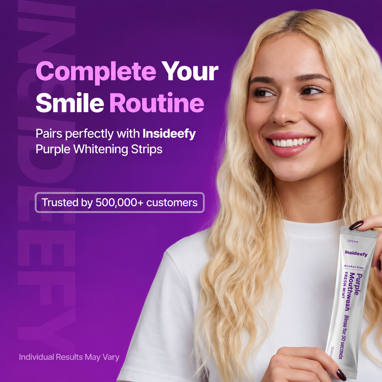 Insideefy-Purple Mouthwash - Sachets 20 Pack - Peroxide-Free - Alcohol Free - Vegan Mint