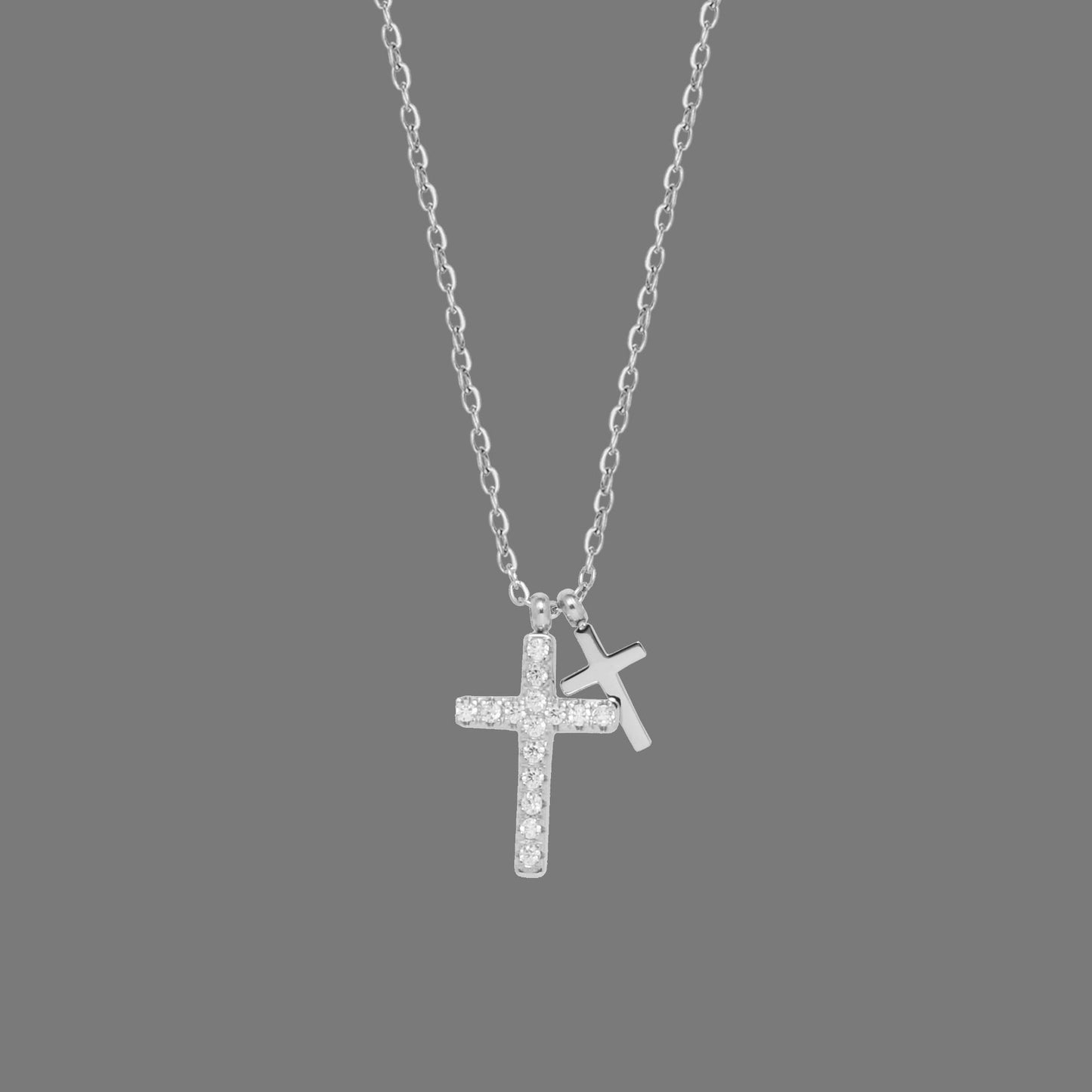 Full diamond hip-hop fashion cross necklace with micro inlaid collarbone chain titanium steel silver non fading women's style